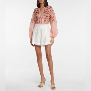 Zimmermann Rosa Floral Tie-Neck Ramie Blouse